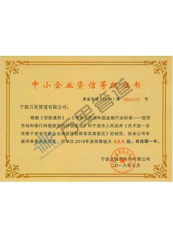 AAA credit rating certificate 2016 years